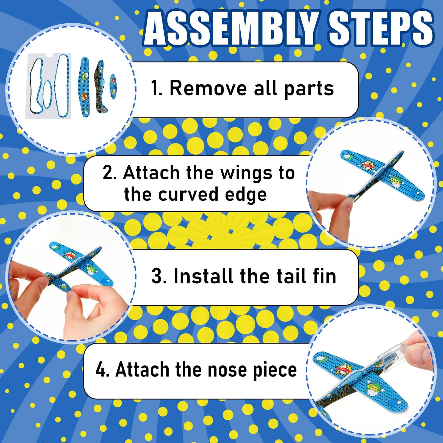 Skylety 50 Pcs Comics Foam Gliders Airplane Toys for Kids, Foam Paper Airplane, Comics Birthday Party Favors Goodie Bag Stuffers Outdoor Flying Toys Bulk Prizes for Kids Classroom