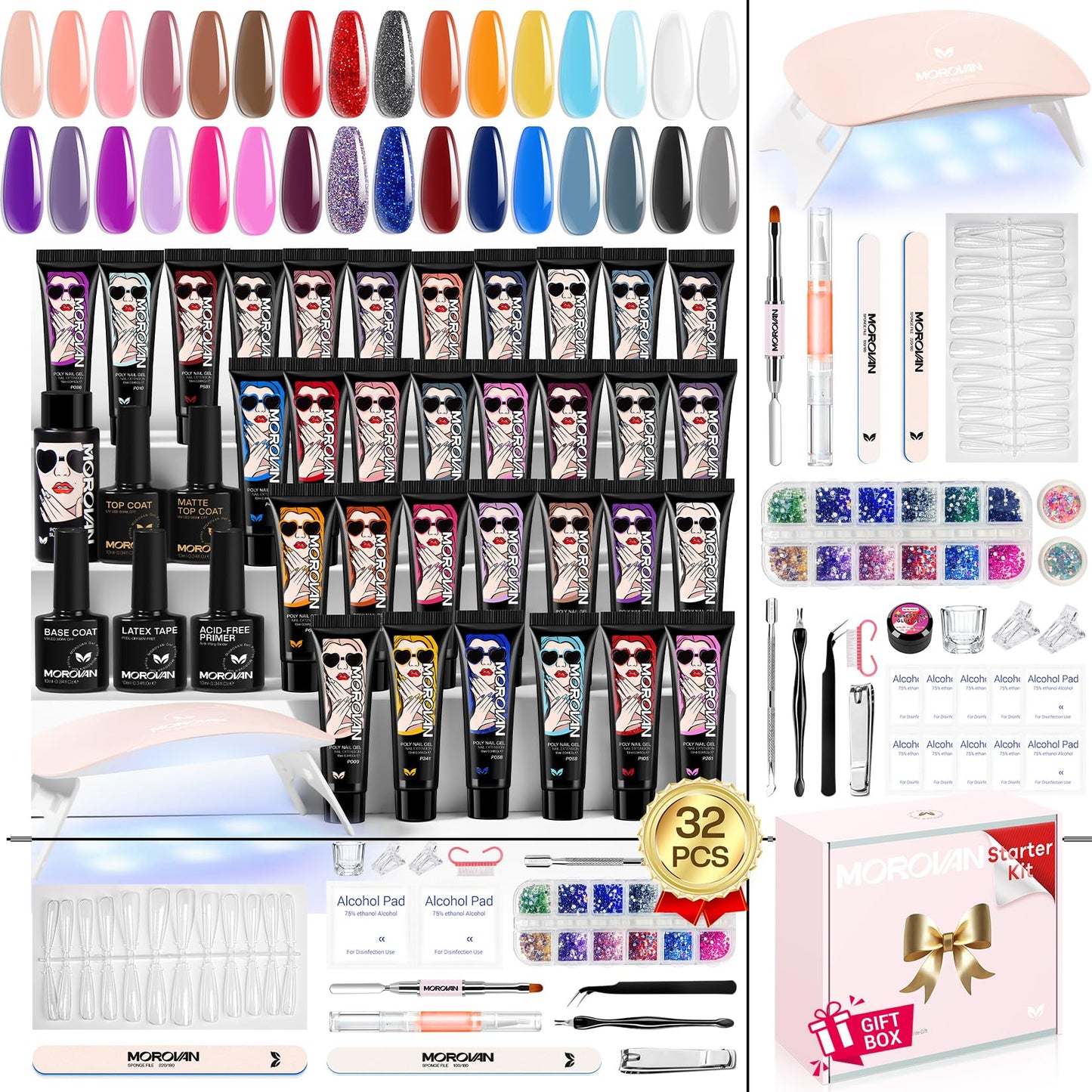 Morovan Poly Gel Nail Kit for Pretty Gift: Extension Gel Nail Kit With Nail Lamp Slip Solution Complete Professional Manicure Tools Everything In One Box DIY Set For Beginners at Home Salon Quality
