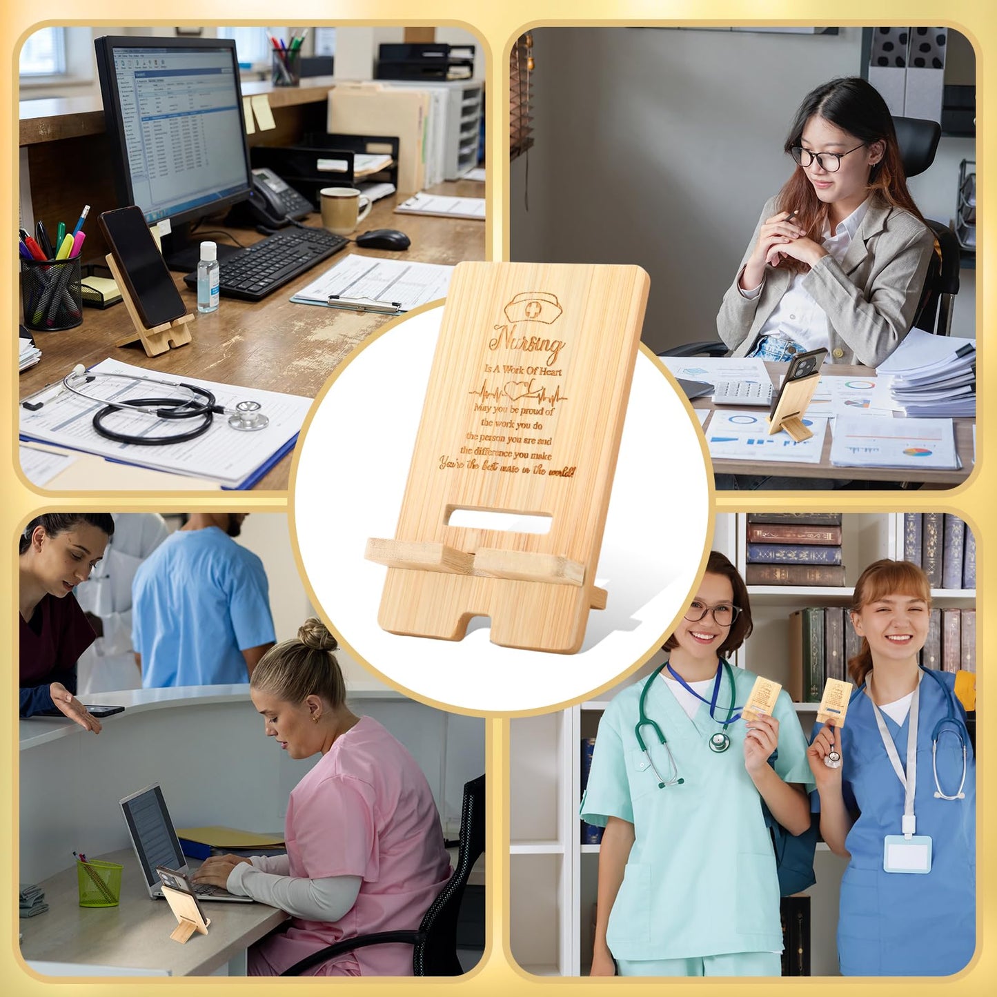 Novabright 12 Pcs 2026 Nurse Appreciation Gift Bulk Bamboo Phone Stand for Desk Office Worker Thank You Gift for Rn Staff Coworker Doctor Student Grad Graduate Office