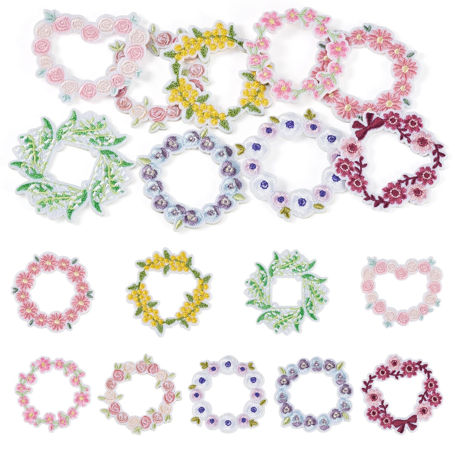 Cheriswelry 9Pcs Flower Iron on Patches for Clothing Wreath Embroidered Applique Patches 52-62mm for Hats Dress Jackets Jeans Backpacks DIY Craft Accessories