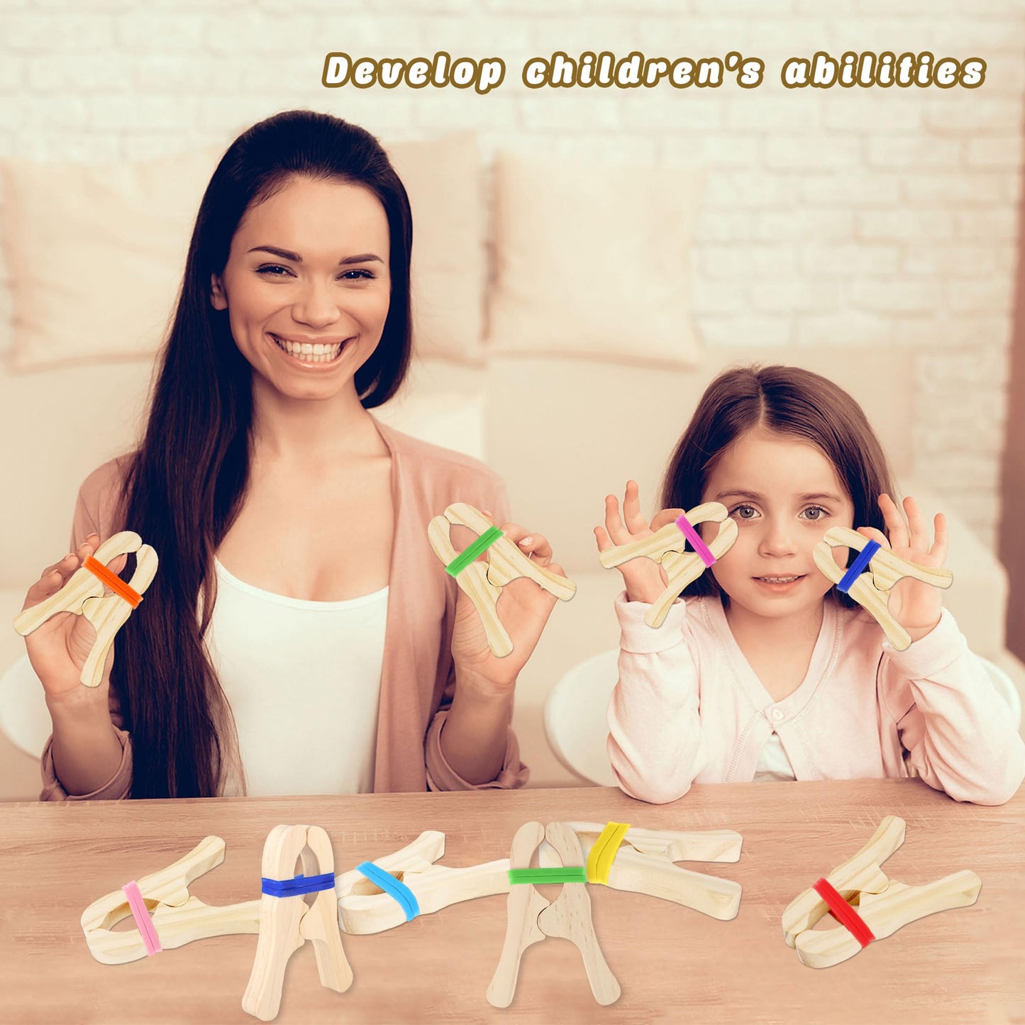 Norcoin 16 Pack Wooden Blanket Fort Clips with Silicone Bands Wood Play Clips for Kids Fort Building Kit for Creative Play Crafts and Classroom Activities