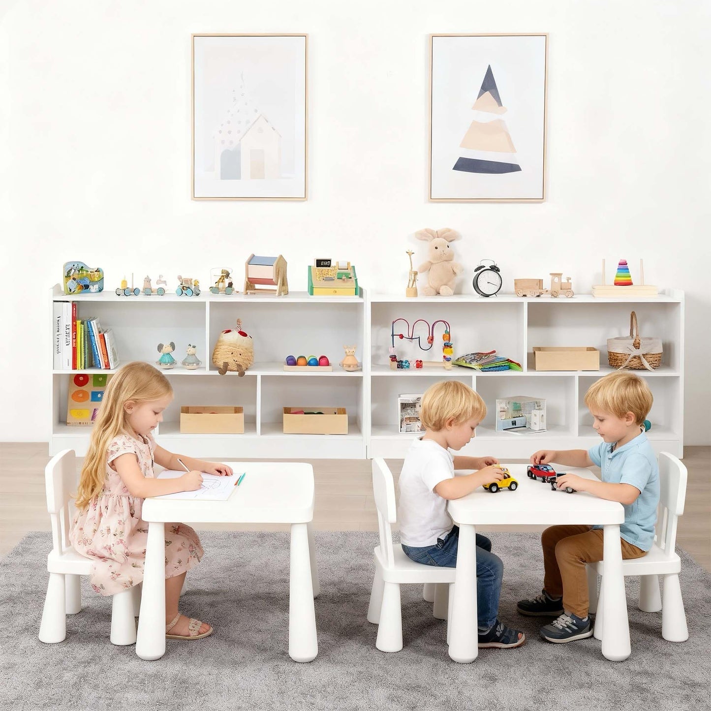 Leeshyah 5-Section Wooden Toy Shelf for Kids, Montessori Shelf Storage with Open Shelving & Customizable Layout | Safe, Sturdy Design for Kids Room, Classroom & Playroom White