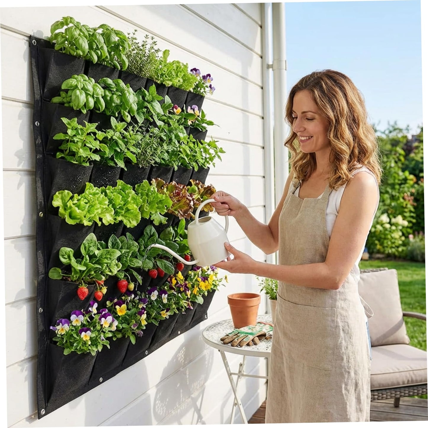 BeVistoso Vertical Garden Planter with 36 Pockets, Living Wall Planter for Indoor Outdoor Use, Thick Non-Woven Fabric Planting Bag (Black, 39.4"x39.4"), Vertical