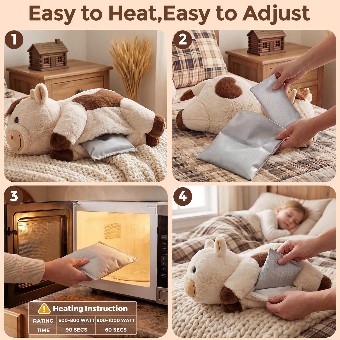 Mewaii Weighted Stuffed Animals for Adults & Kids, 2-5 lbs - 23" Heatable Coolable Cow Plush, Microwavable Adjustable Removable Inner Pad, Realistic Hug Comfort Gift (White)