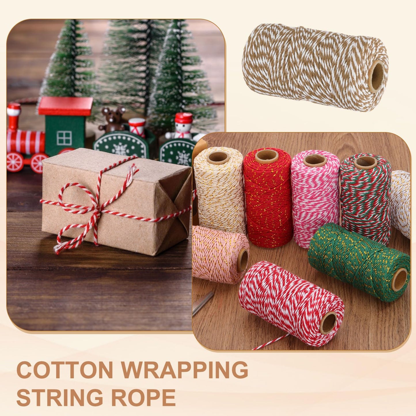 PATIKIL 2mm x 109 Yard Cotton Butcher Twine, 2 Roll Cotton Bakers Twine String Rope Cord for Gift Wrapping Arts Crafts Party Decorations Gardening, Brown White