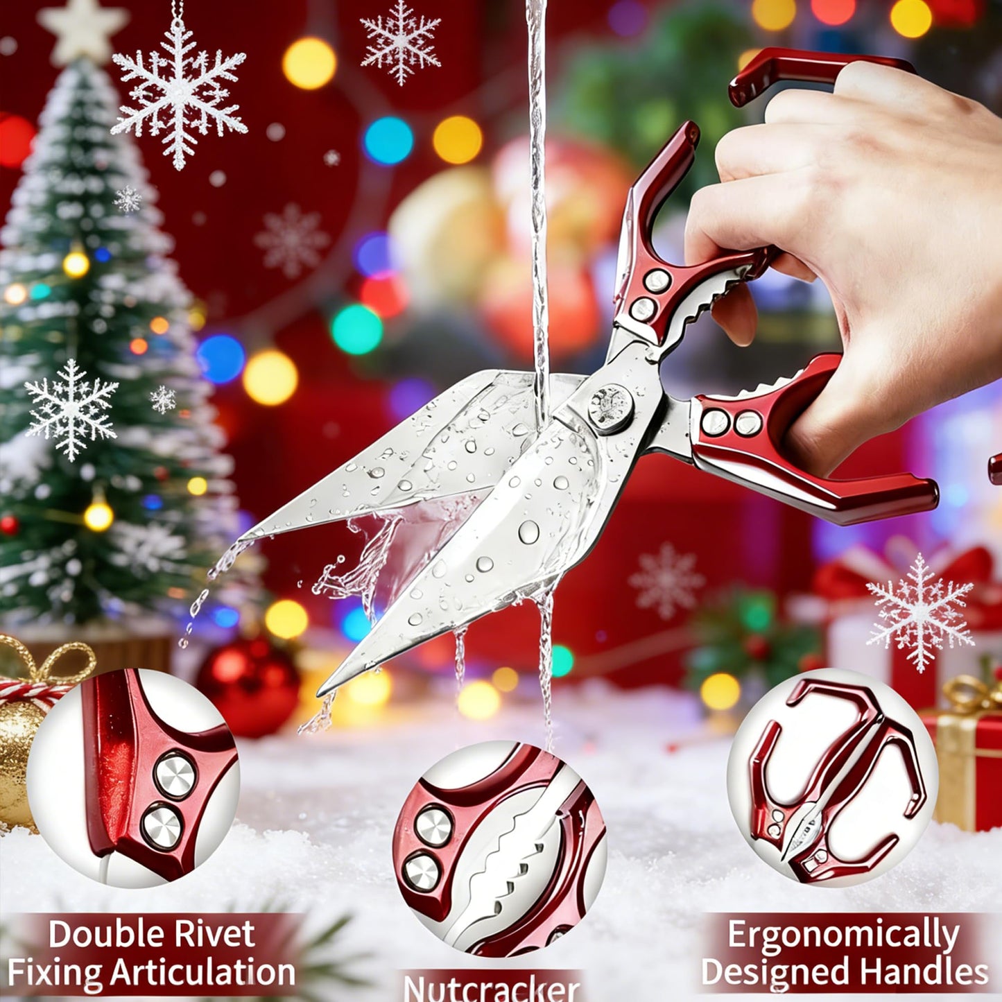 Multifunctional Heavy Duty Poultry Shears, Japanese High-Carbon Steel Kitchen Shears, Kitchen Scissors for Food,Stainless Steel Meat Scissors for Cutting Chicken, Turkey, Meat and Food Prep (Red)