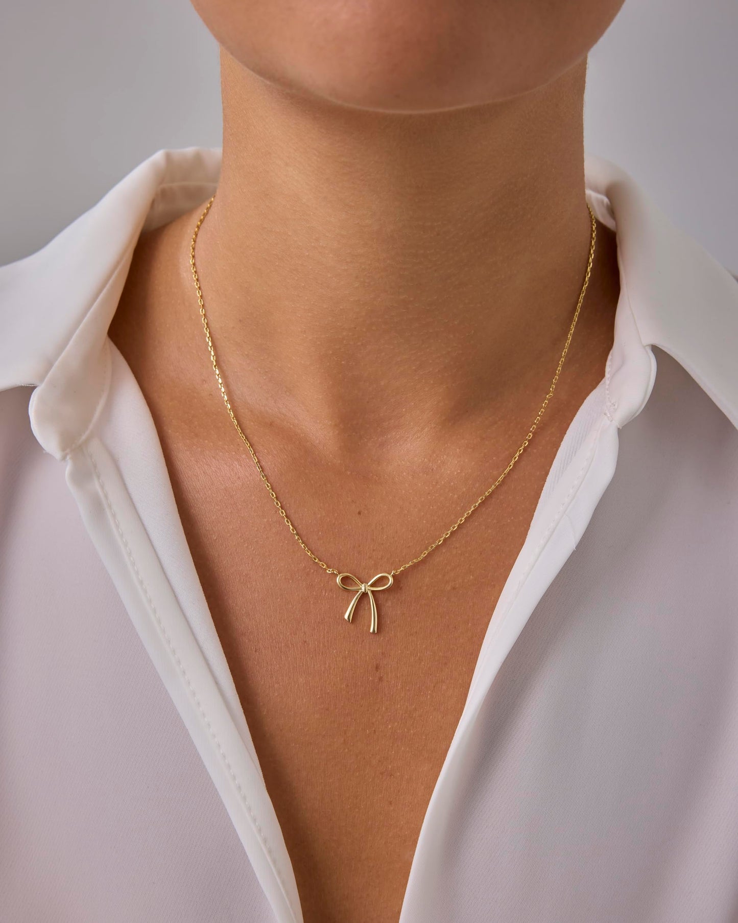 PAVOI Rhodium Plated Bow Pendant Necklace for Women | Coquette Chain Necklace