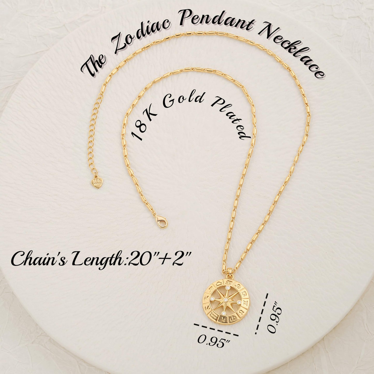 CANEVINKA Zodiac Pendant Necklace 18K Gold Plated Constellation Compass Necklace Adjustable Thin Link Chain Necklace Dainty Elegant Jewelry for Women