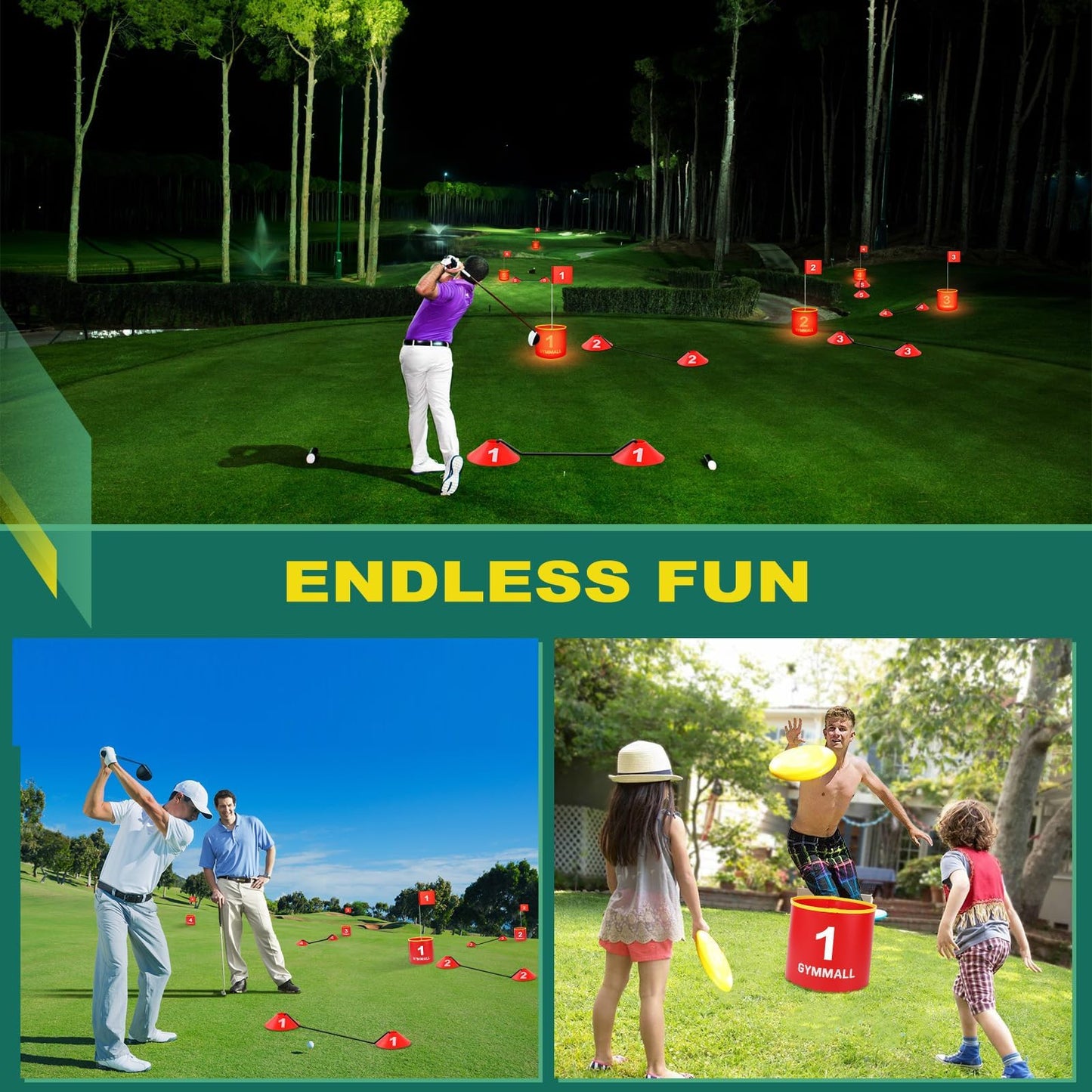 GYMMALL Golf Yard Bucket Games, 9 Holes Bucket Backyard Golf Game Set with LED Light and Flags for Adults & Kids Indoor Outdoor, Golf Practice Gift for Backyard, Park, Beach and Lawn