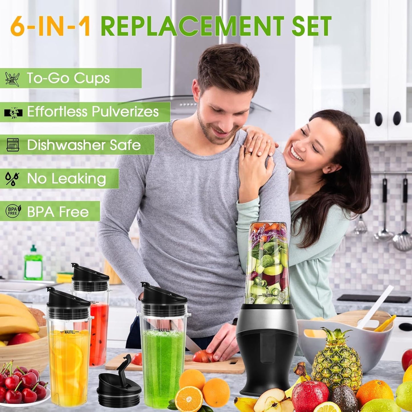 Blender 16oz Cups Replacement for Ninja - 3 Pack Ninja Blender Cups with Lids, Compatible with Ninja QB3001SS, BL770, BL780, BL660, BL740, BL810, Nutri Ninja Series Blenders
