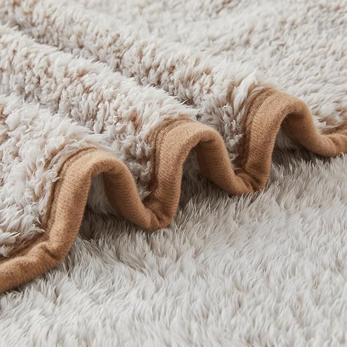 EMME Fuzzy Blanket Soft Fleece Throw Blankets for Women, Fluffy Sherpa Throws(Plush Khaki,50"x60")