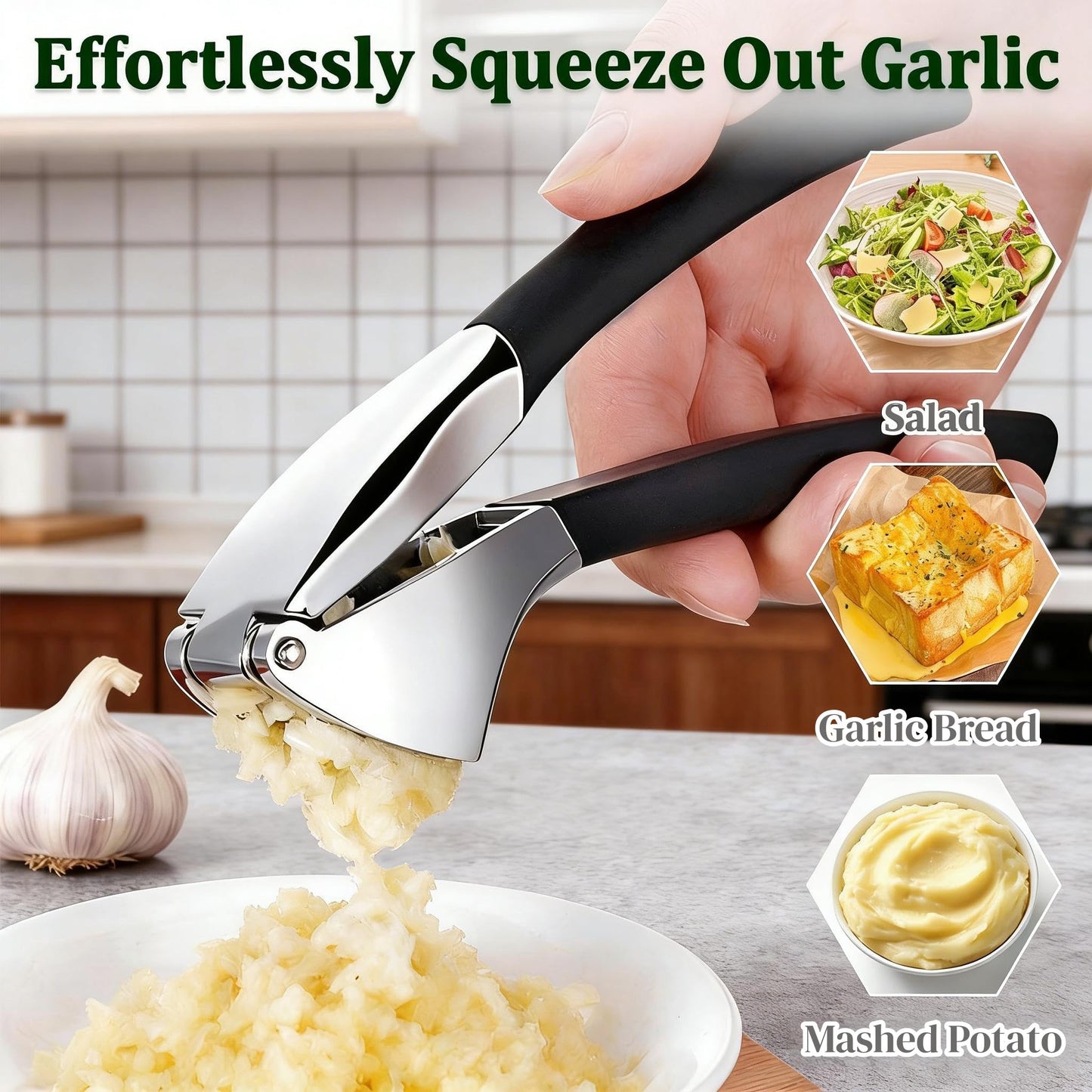 Lainballow Garlic Press & Herb Scissors Set, 6 Pcs Kitchen Gadgets With Garlic Mincer & Kitchen Scissors for Herbs, Professional 5-Blade Kitchen Shears Garlic Press Tool Silicone Garlic Peeler & Brush