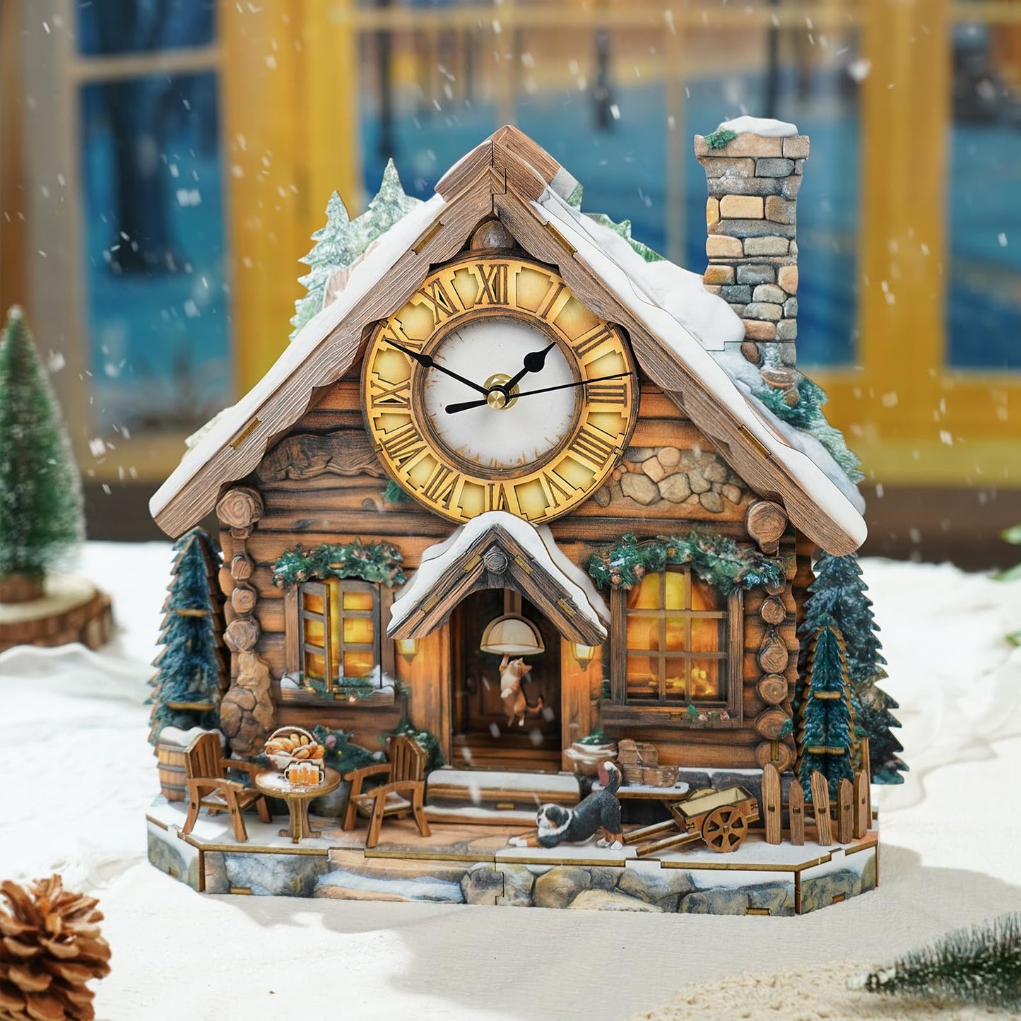 Cutywood 3D Wooden Puzzles for Adults Clock-Wooden House Design Model Kit-Mechanical DIY Pendulum Clock with Roman Numerals-Desk Home Office Decor Personalized Gift for DIY Lovers