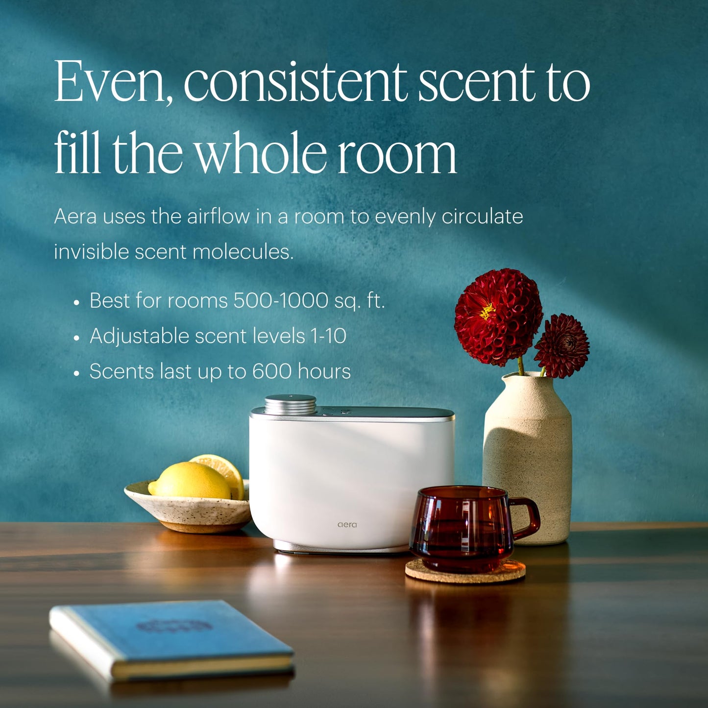 Aera Waterless Essential Oil Diffuser for Large Rooms (500–1000 Sq Ft) + Wi-Fi App & Alexa Control – Hypoallergenic Luxury Home Scent System (Fits 25mL Capsules –Sold Separately) – White