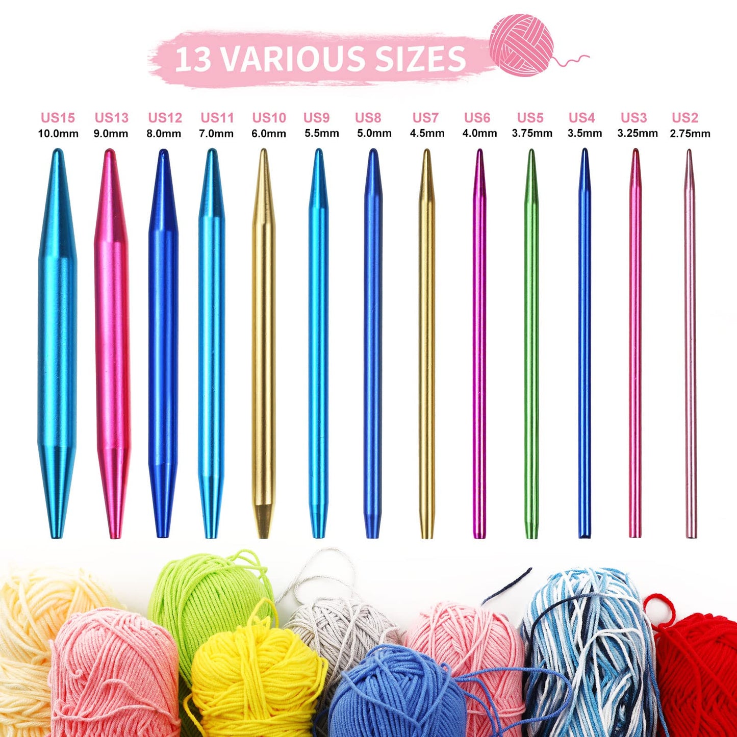 57 PCS Knitting & Crochet Kit, Aluminum Circular Knitting Needles Set 3.0mm–10.0mm with 4 Flexible Cables, Crochet Hooks & Accessories, Beginner Craft Starter Kit with Storage Case