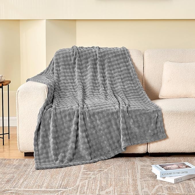 SOCHOW Grey Bubble Fleece Blanket for Couch, Super Soft Cozy Cute Throw Blanket for Women, Decorative Fuzzy Flannel Blanket, 50 x 60 Inches