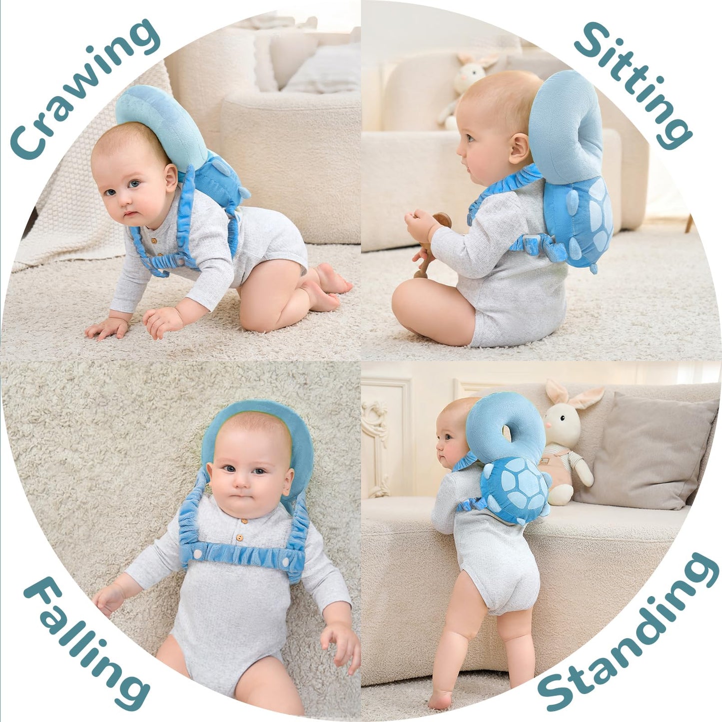 Baby Head Protector Backpack for Falling Crawling and Walking Toddler Essentials Harness Infant Koala Toys Helmets Baby Essentials Must Have 0.5-2 Years (Blue_Turtle)