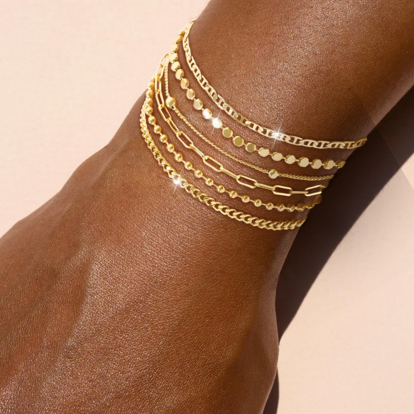 JECOMY Dainty Gold Bracelets for Women - Waterproof Stackable Gold Bracelet Stack Set - Perfect for Stylish Women
