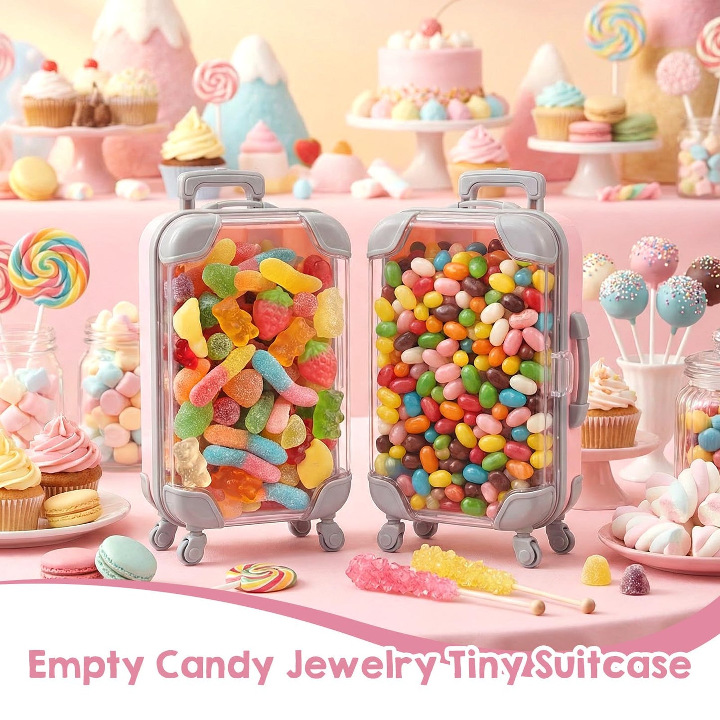 Douaowoc 8 Pack Mini Suitcase Candy Box, Tiny Plastic Luggage, Mini Empty Suitcase Party Favor Box for Travel, Wedding, Family Vacation, Jewelry, Party, Pink