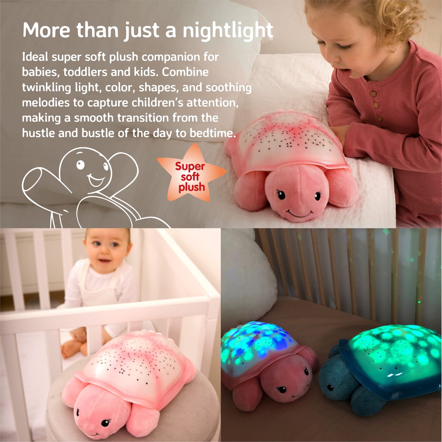 Cloud b Star Projector Nightlight with White Noise Soothing Sounds | Adjustable Settings and Auto-Shutoff | Twinkling Twilight Turtle - Pink
