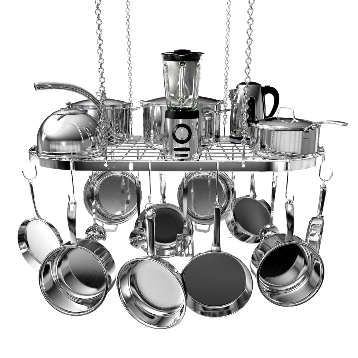 Vdomus Hanging Pot Rack - Ceiling Mount Kitchen Organizer for Pots and Pans with 15 Hooks - 33 x 17 Inches Heavy-Duty, Durable and Space-Saving Pan Holder - Silver
