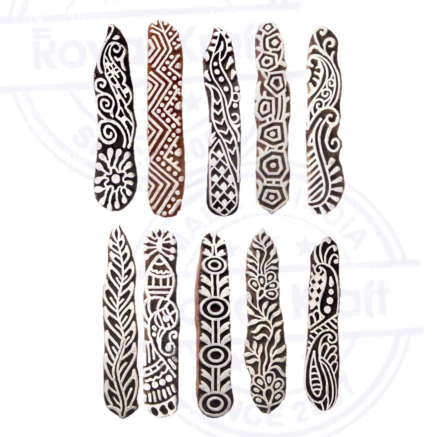 Royal Kraft Textile Wooden Blocks Innovative Border Design Printing Stamps (Set of 10) Htag2160