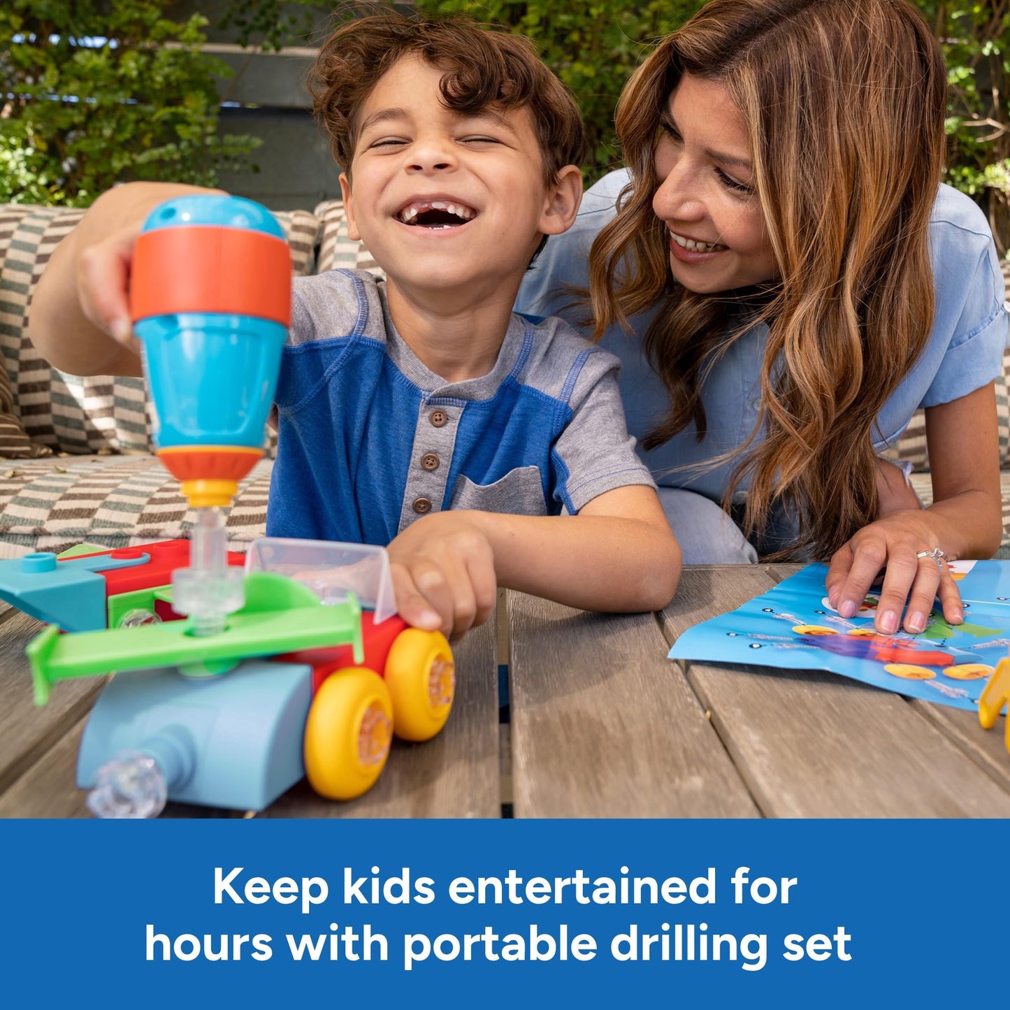 Educational Insights Design & Drill Build-It Bucket - Vehicle Building Toys for Toddlers 3-5, Construction Toy Set with Real Working Electric Drill Toy, Take Apart STEM Toys for 3+ Year Old