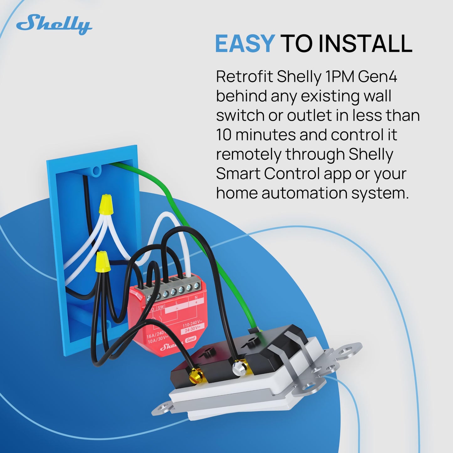 Shelly 1PM Gen4 | Wi-Fi, Zigbee, Matter Smart Relay Switch with Power Metering, 1-Channel 16A | Home Automation | Alexa, Google Home, Apple HomeKit Compatible | iOS Android App | No Hub