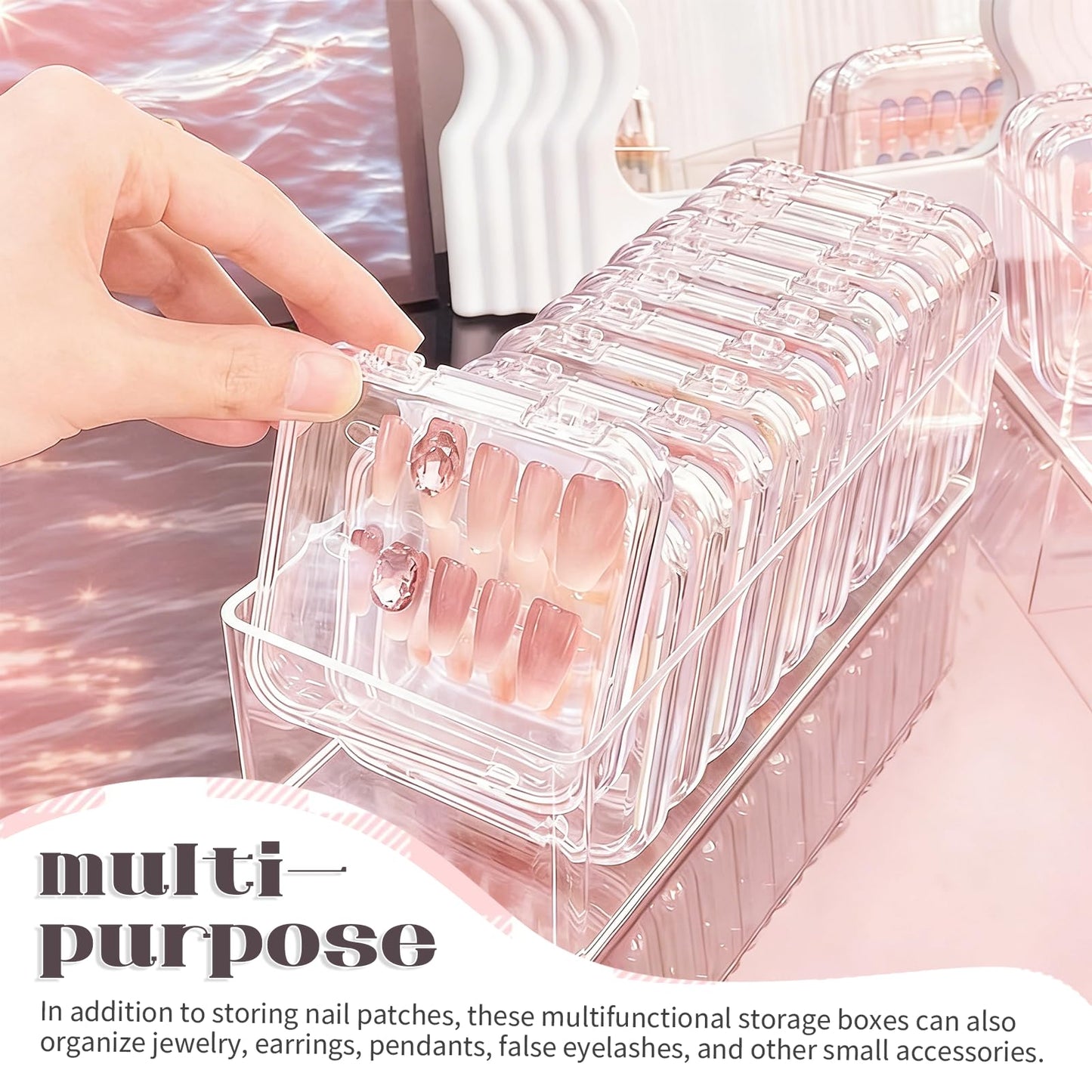 YOSMAKIY 30pcs Press On Nail Packaging Box，Press On Nail Storage Box Set With 60pcs Of Double-Sided Adhesive Tape，Suitable For Nail Storage And Nail Art Display (Clear)