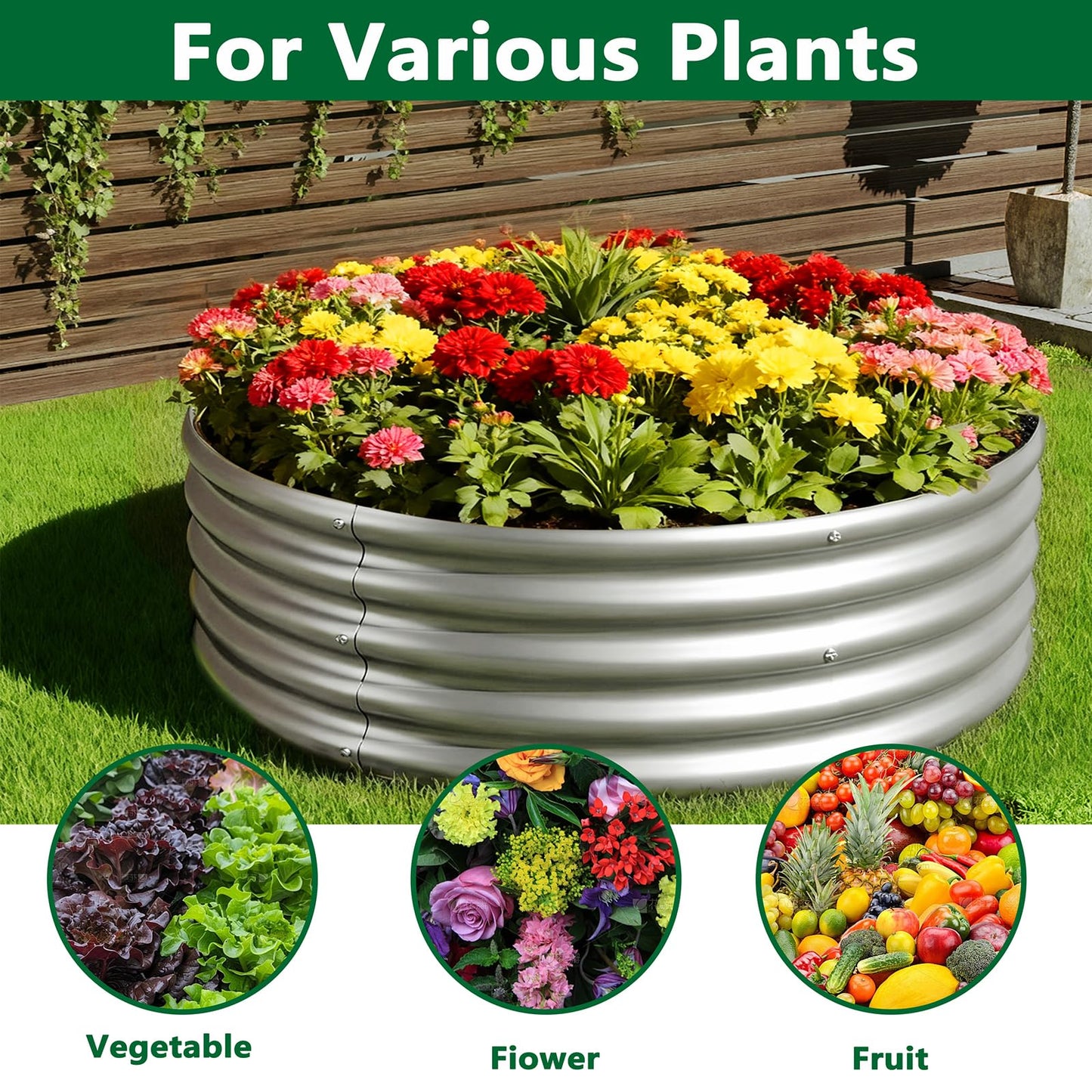 zizin 2 Pack Galvanized Raised Garden Bed Metal Round Raised Garden Beds Outdoor Planter Box for Vegetables (2FT, Silver)