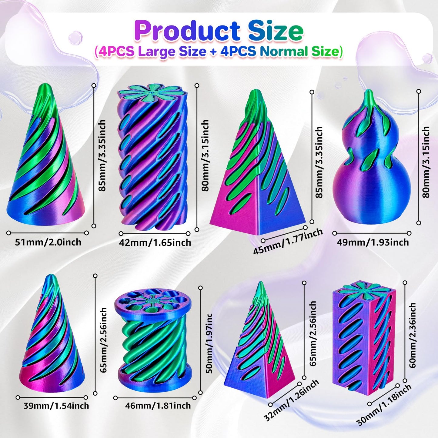 3Dgenius 8 Pack Spiral Cone Fidget Toys 3D Printed Spiral Fidget Toys Impossible Cone 3D Printed Fidgets Impossible Pyramid Passthrough 3D Printed Toys for Adults & Kids for Anxiety Relaxing, 8PCS