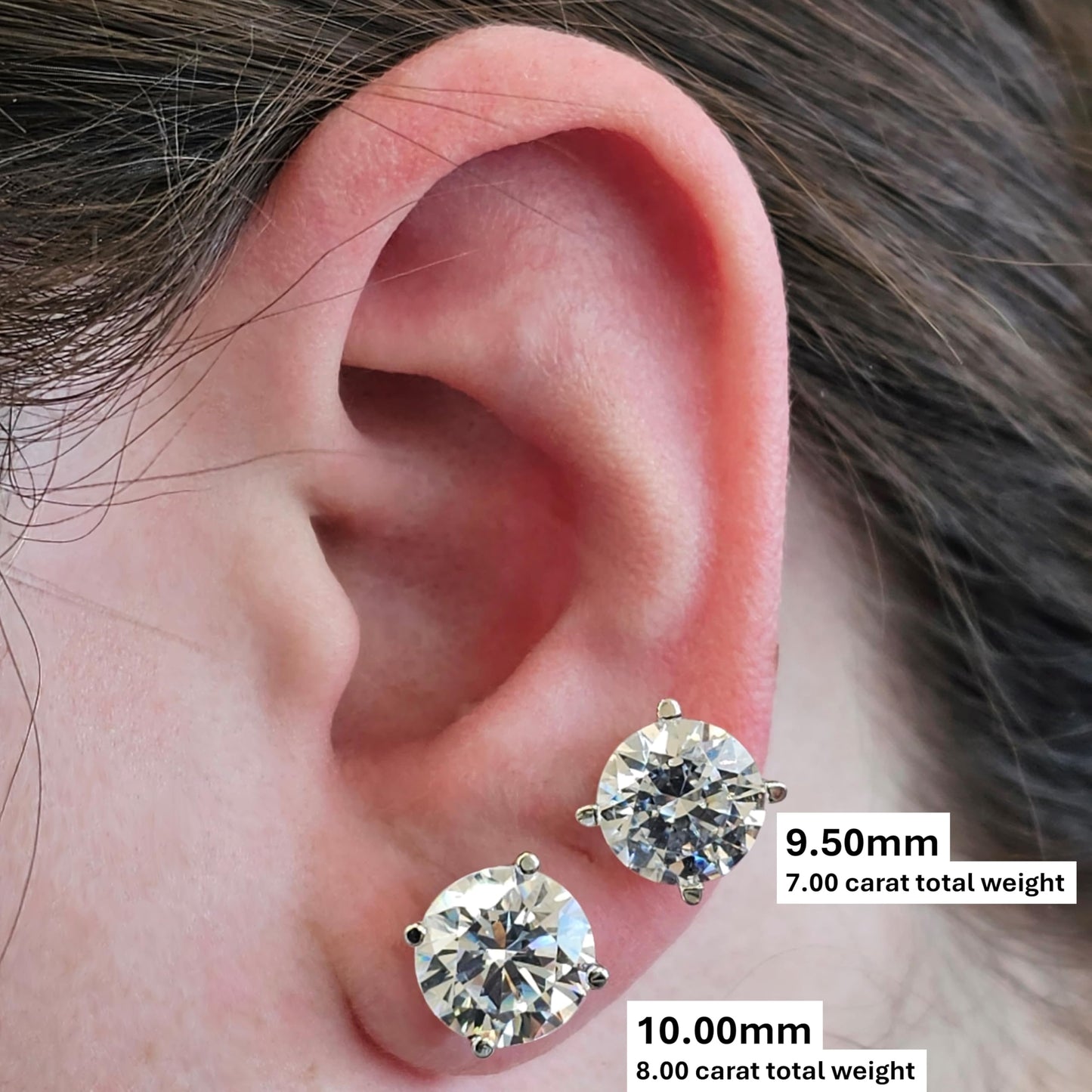 Central Diamond Center Round Simulated Diamond Stud Earrings Hypoallergenic Metal & Sterling Silver CZ - 10.0mm (8.00cttw) Rose