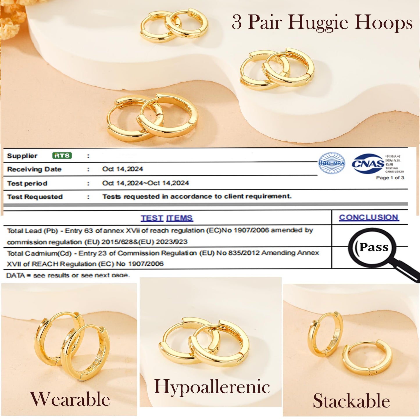 DORANA 14K Gold Plated Small Hoop Earrings for Women Gold Huggie Earrings Non Tarnish Small Hoops Stackable Earring Stacks Sets for Multiple Piercing