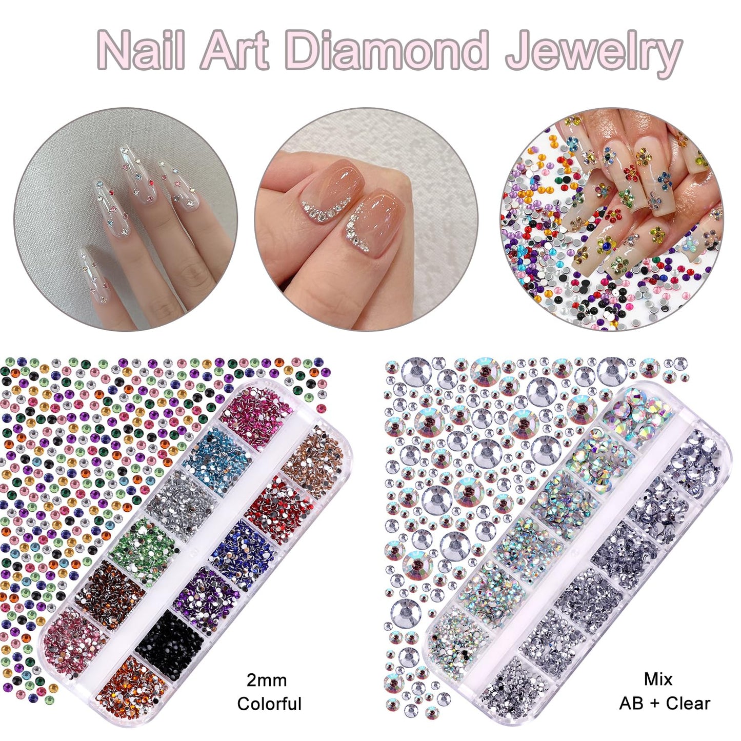 GZMAYUEN Nail Charms, Rhinestones for Nails, Nail Pearls, 3D Nail Charms and Gems, Nail Art Accessories Set, 8 Boxes