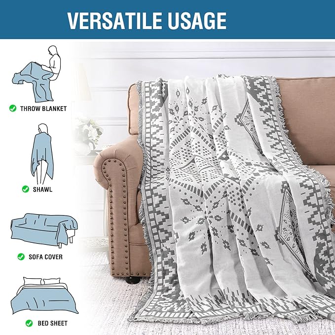 H.VERSAILTEX Reversible Sofa Cover Couch Cover for Dog Sofa Slipcover for Most Shape Sofa Furniture Protector with Tassels Sectional Couch Cover (X-Large: 71" x 118", Dark Grey/White)