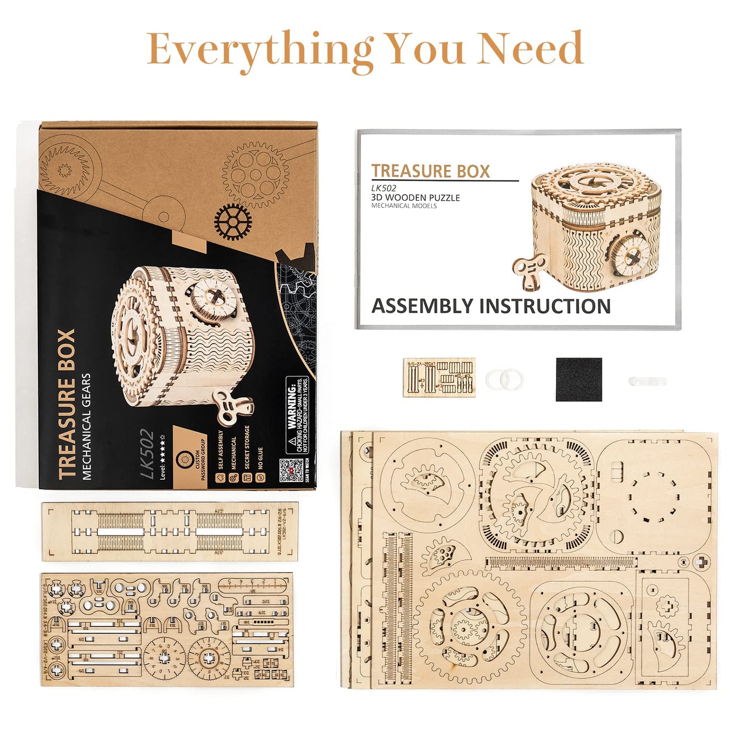Rowood 3D Puzzles for Adults, Wooden Mechanical Gear Model Kits for Age 14+ - Treasure Box