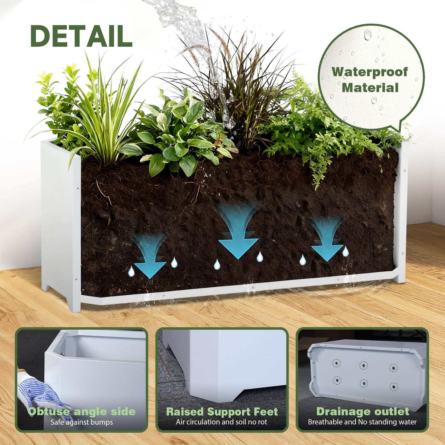 GJWCVL Steel Planter Box-36"x15"x15"-Large Rectangular Planters for Outdoor Plants, White Matel Planter Box Raised Support Feet for Patio, Deck, Garden, Yard, Drain Holes, Easy Assembly