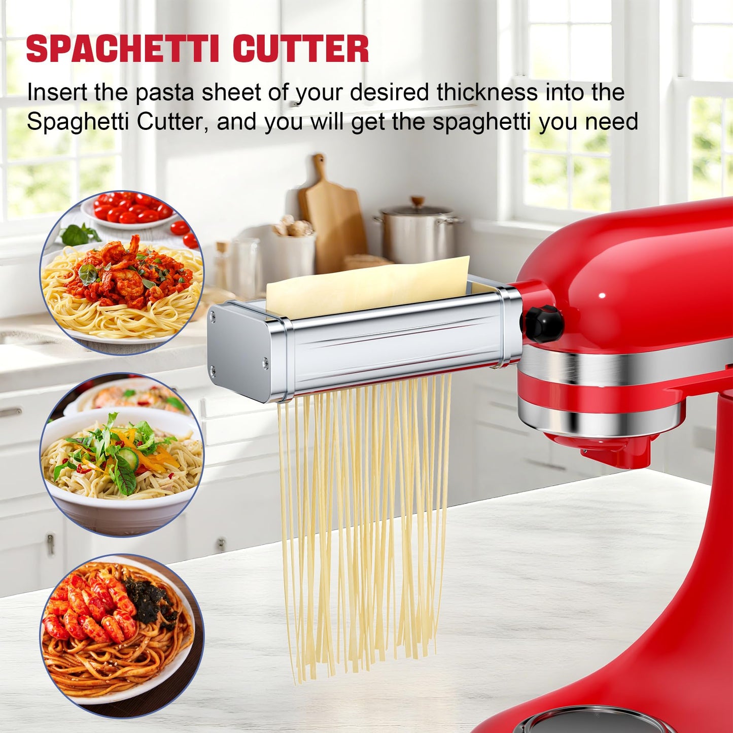 Pasta Maker Attachments Set for all KitchenAid Stand Mixer, including Pasta Sheet Roller, Spaghetti Cutter, Fettuccine Cutter, KSMPRA 3-Piece Pasta Roller & Cutter Set