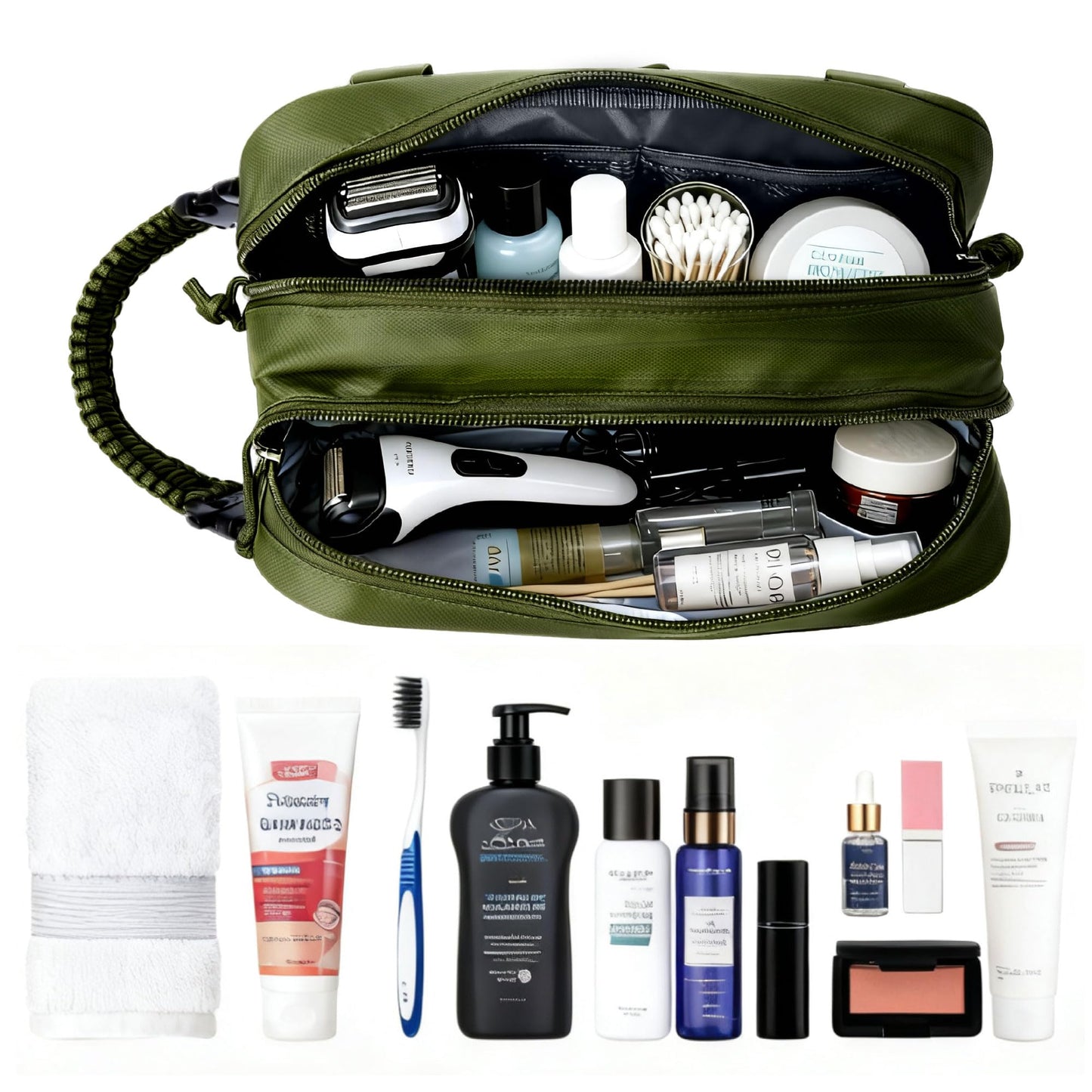 JeeVoya Toiletry Bag for Men Dry Wet Separation Portable Shaving Kit Organizer with 3 Compartments Mens Toiletry Bags for Traveling (Green)