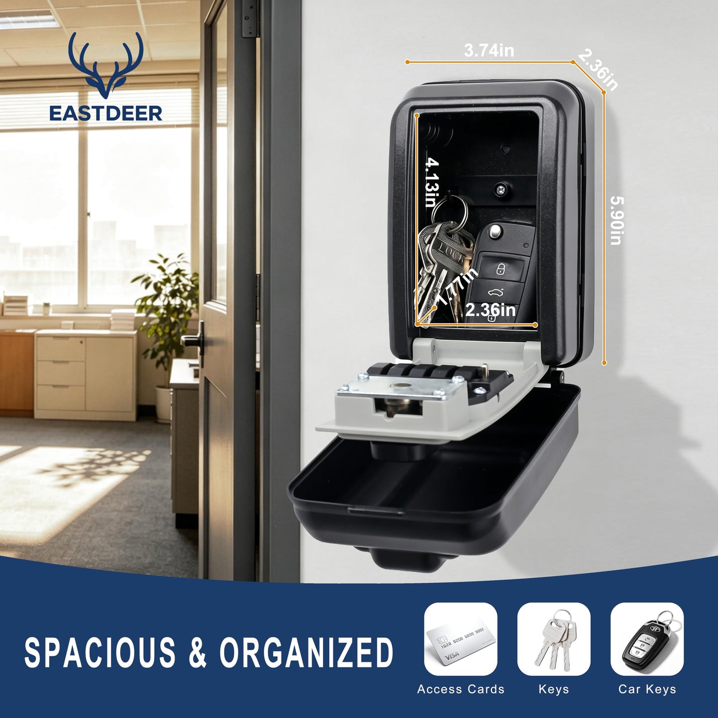 EASTDEER Wall Mount Key Lock Box Outdoor Key Lock Box with Resettable Combination Lock Boxes for keys Wall Mounted Key Safe Boxes for Outside, Garage, Home, Office