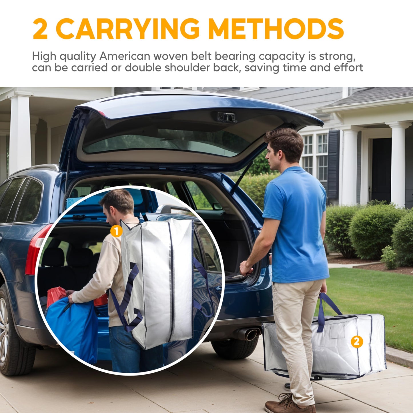 HealSmart 6 Pack Extra Large Moving Bags with Zippers & Carrying Handles, Heavy-Duty Storage Tote Moving Boxes for Dorm Room Essentials Storage Bags, Clear