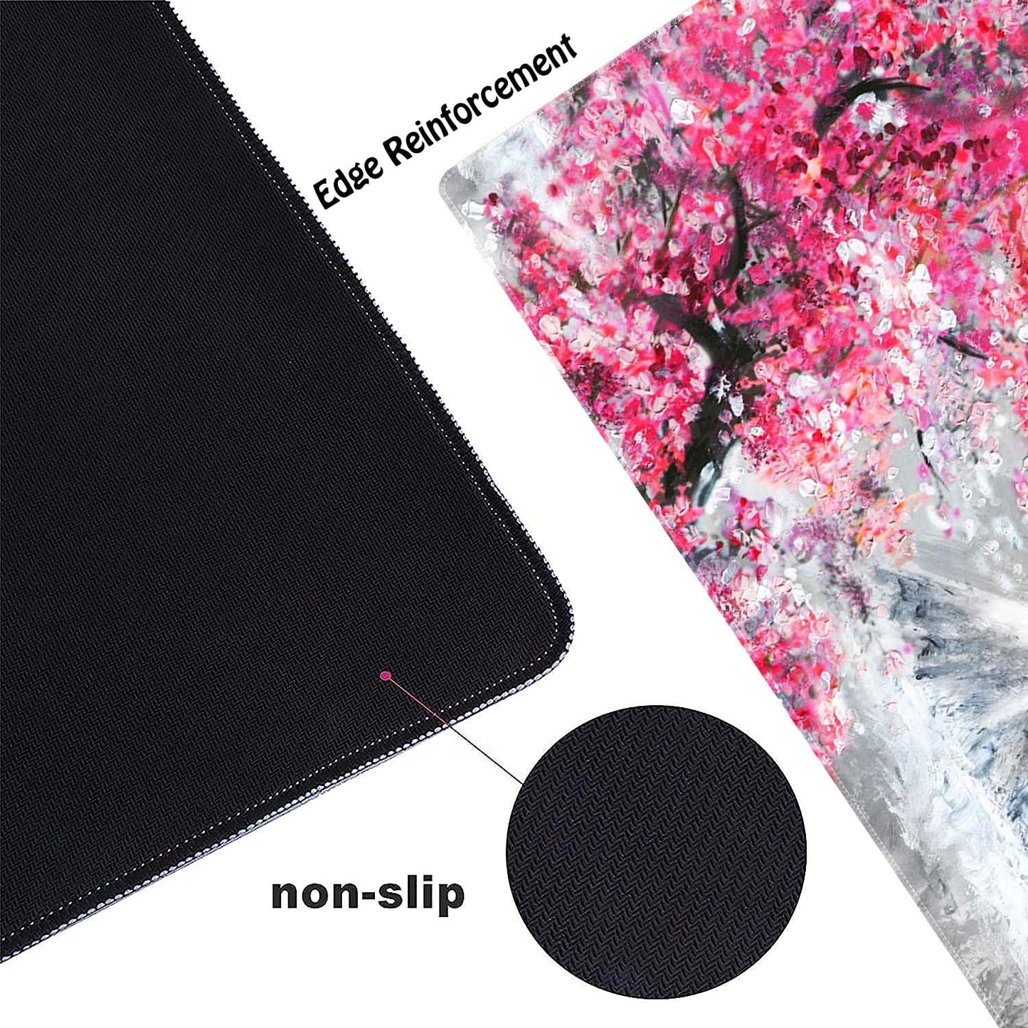 Watercolor Cherry Blossom Customized Large Extended Gaming Mouse Pad with Stitched Edges and Non-Slip Rubber Base,Suitable for Office and Home Use,31.5x15.7 Inches