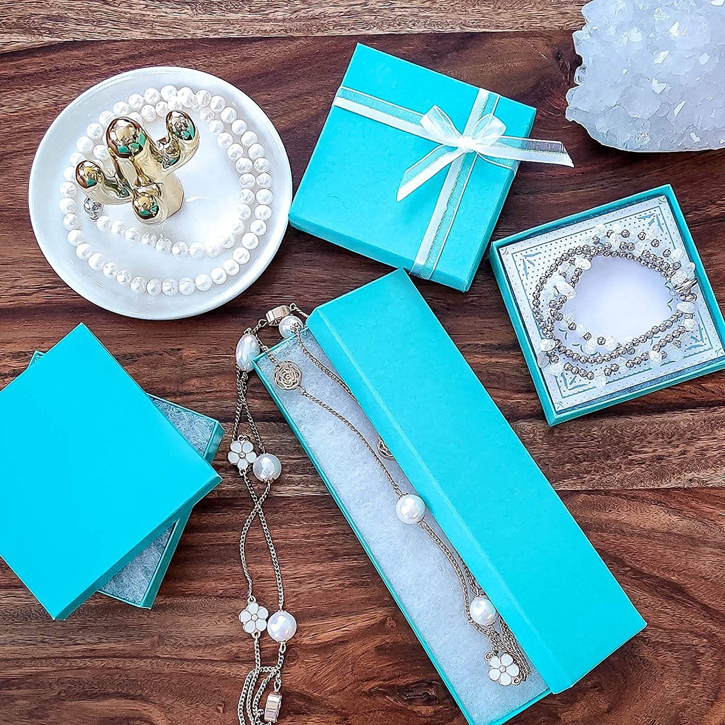 TheDisplayGuys - 25-Pack #11 Cotton Filled Cardboard Paper Jewelry Boxes Gift Case - Teal Green (2.1" x 1.8" x 0.8") - for Shipping or Storage