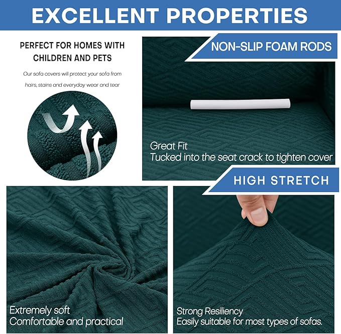 XINEAGE 2026 New 1 Piece Couch Covers for 3 Cushion Couch (79"-91") Stretch Sofa Cover Slipcover Pet Friendly Soft Washable Furniture Protector with Elastic Bottom for Kids,Dog (Sofa, Blackish Green)