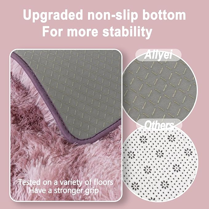 Soft Runner Rugs for Bedroom Hallways, 2x6 Tie-Dyed Grey Purple Fluffy Shag Throw Area Rug Non Slip for Bedside Dorm, Long Shaggy Furry Carpet for Nursery Living Room