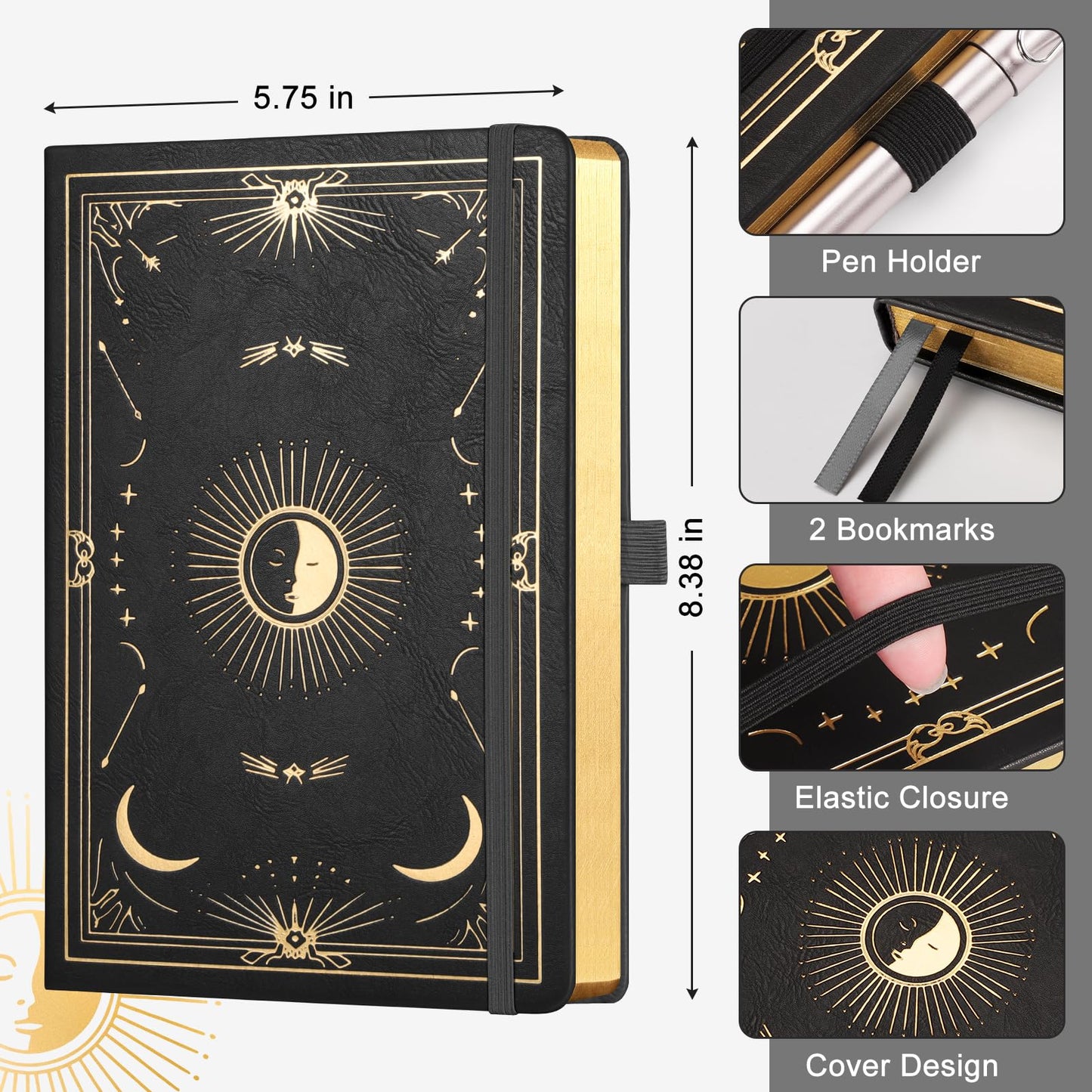 LOAPEM Dotted Journal for Women Men, 192 Pages A5 Notebook Journal, Hardcover Notebook with 100Gsm Thick Pages, Leather Note Book for Writing, Travel, Business, Office, Prayer 5.7 x 8.3,Black