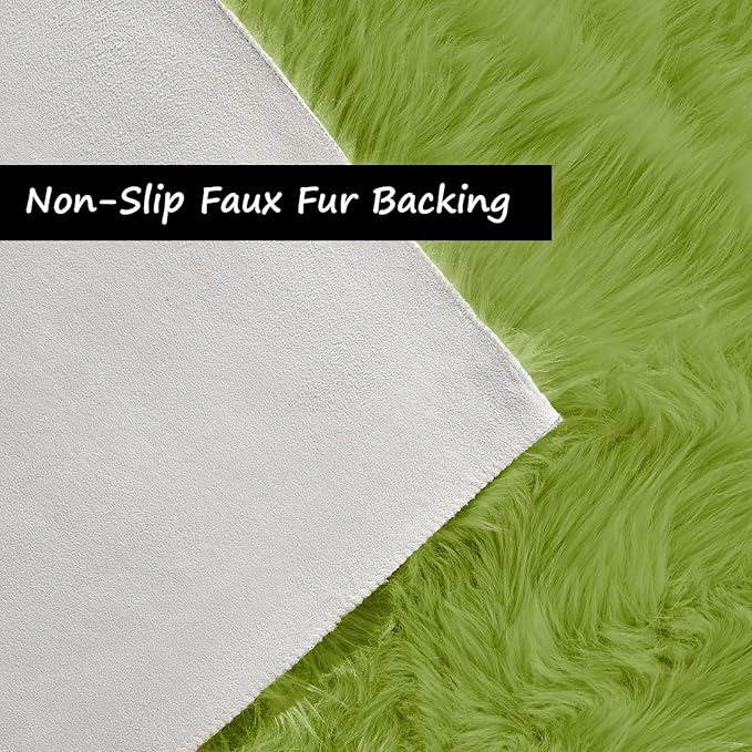 Goolela Fluffy Sheepskin Green Rugs 4x6 for Bedroom Shag Soft Faux Fur Rug Furry Bedside Rug Shaggy Fuzzy Carpet Playroom Washable Sheepskin