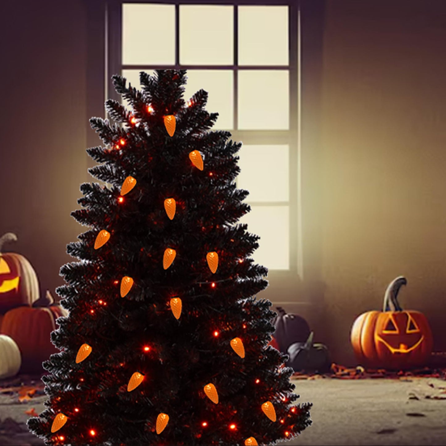 MXTCLM Orange C6 Halloween String Lights 50LED Strawberry 18ft Waterproof Black Wire Lights for Outdoor Indoor Garden Yard Home Halloween Party Decoration(Orange)