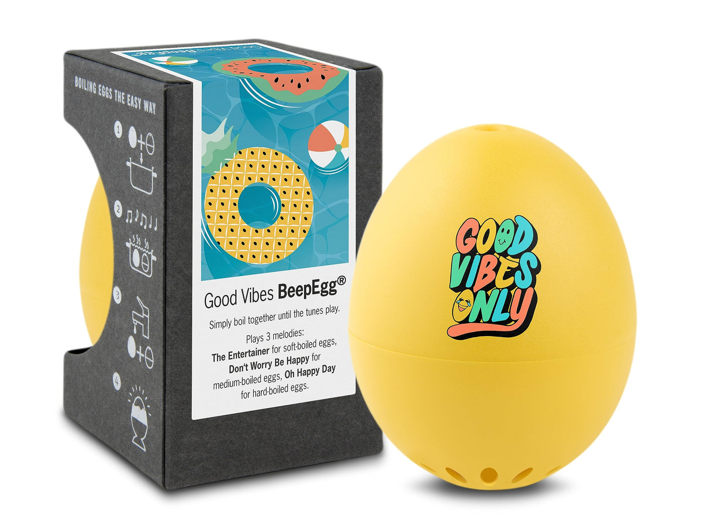 Good Vibes BeepEgg - Singing Floating Egg Timer – Boil Together with The Eggs - Egg Cooker for 3 Levels of doneness - BeepEgg with 3 melodies - Funny Musical Egg Timer - Brainstream