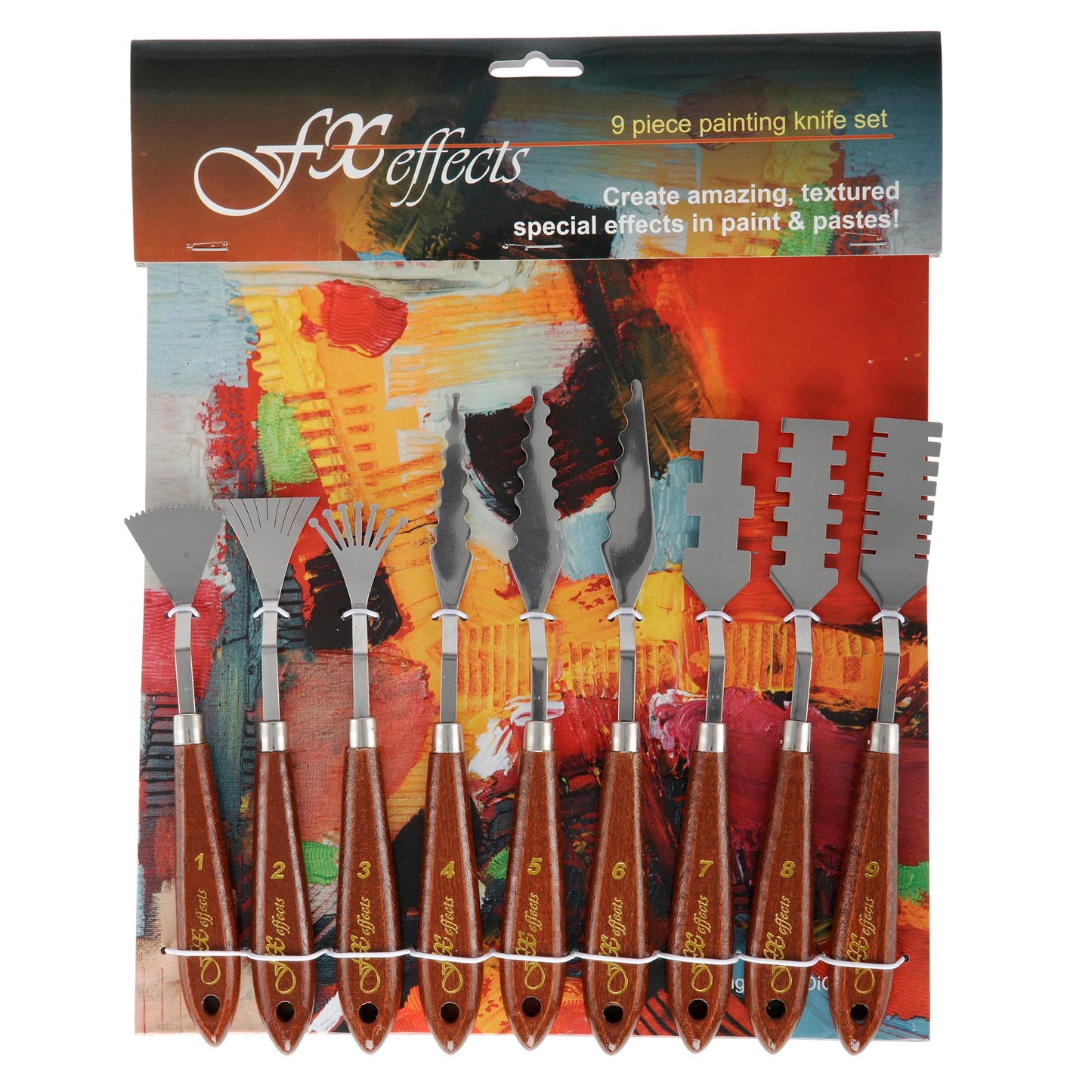 Creative Mark Painting Palette Knife Set FX Special Effects Flexible Stainless Steel Mixing & Painting Spatula Knife Set Wood Handle Create Texture With 9 Distinctive Blade Shapes [Set of 9]